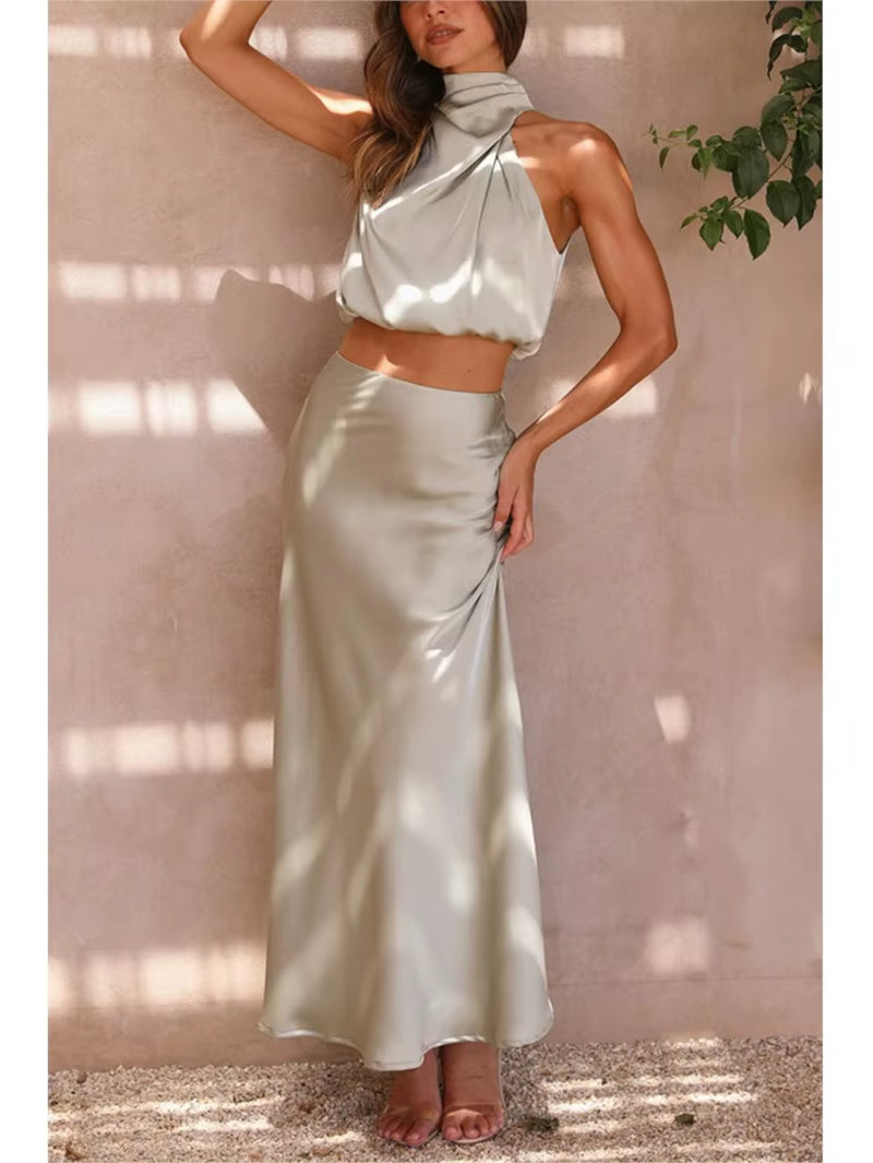 Women’S Two-Piece Sleeveless Long Skirt Set
